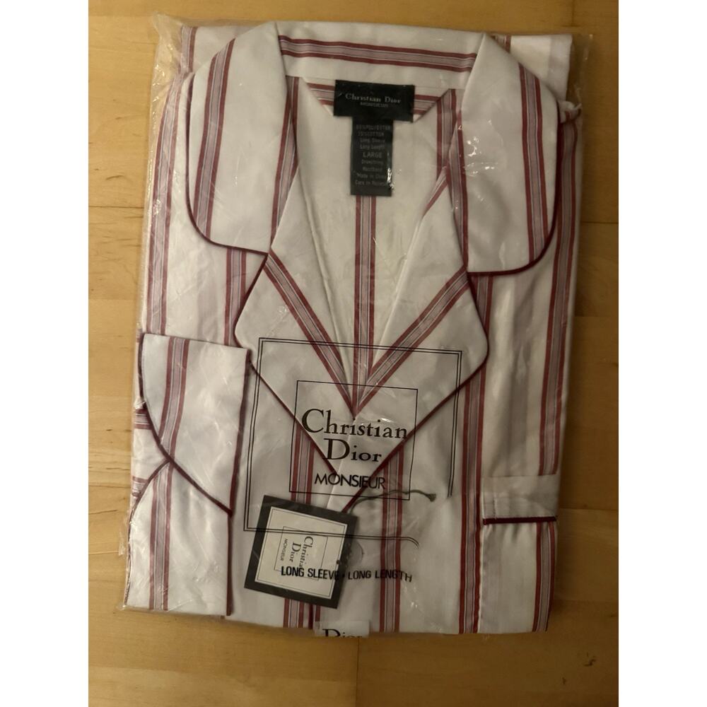 VTG Brand New Christian Dior Monsieur Red White Stripe Pajama Set L